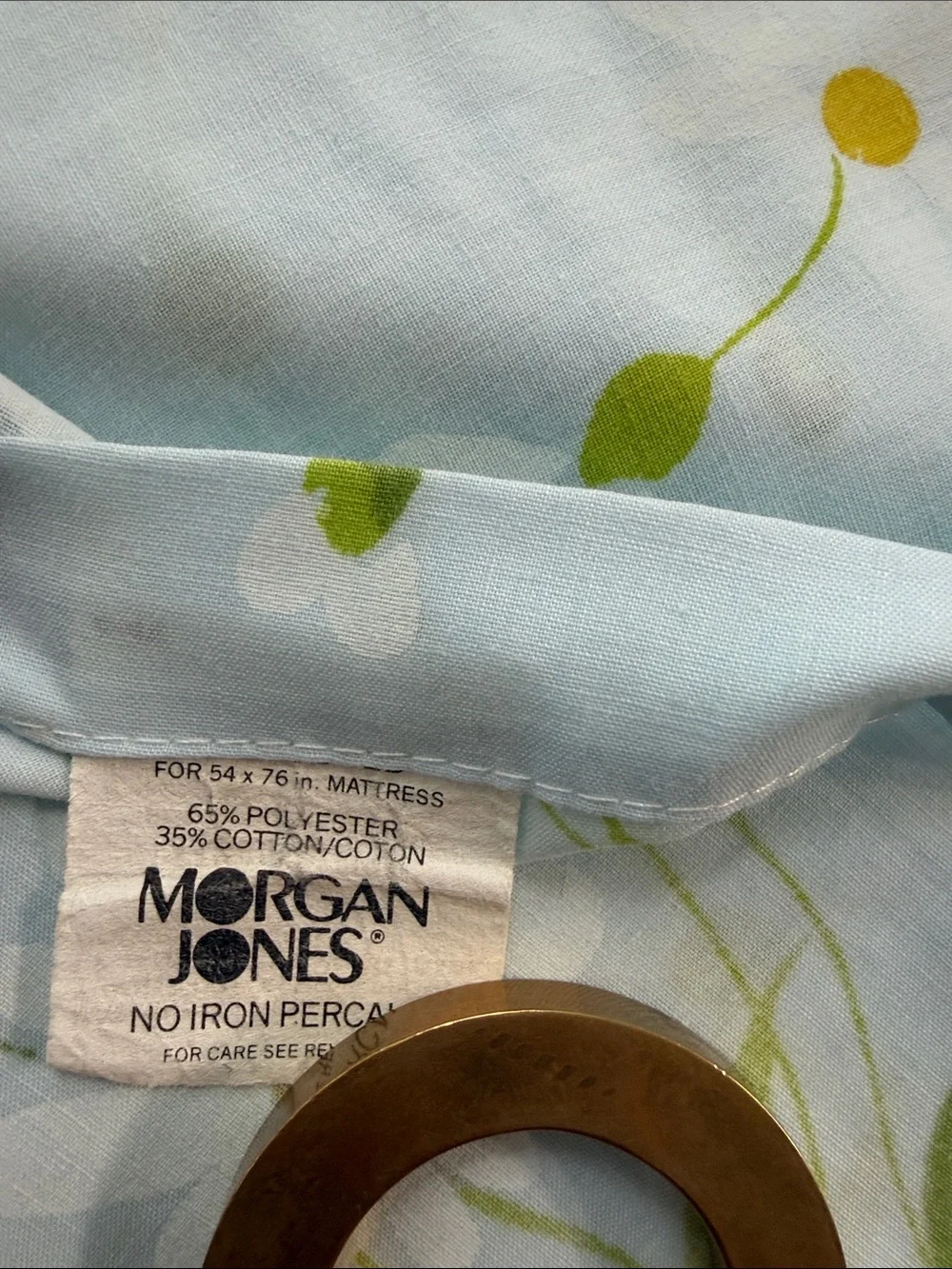 Vintage Morgan Jones Daisy Floral Flat Sheet Fabric 1970s Blue White No Iron